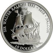 10 Dollars - Elizabeth II Sir Walter Raleigh "Falcon", Fiji, 2004 reverse image