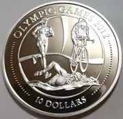 10 Dollars - Elizabeth II XXX Summer Olympic Games 2012 London - Triathlon, Fiji, 2010 reverse image