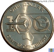 1 Dollar - Elizabeth II 6th Portrait - QANTAS Centenary, Australia, 2020 reverse image