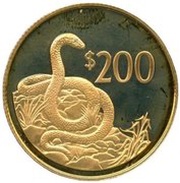 200 Dollars - Elizabeth II 25th Anniversary World Wildlife Fund - Ogmodon, Fiji, 1986 reverse image