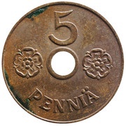 5 Pennia with center hole reverse image