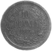 10 Pennia - Aleksandr II Pattern, Finland, 1863 reverse image