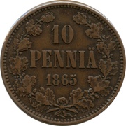 10 Pennia - Aleksandr II, Finland, 1865-1876 reverse image