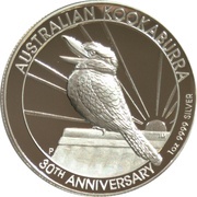 1 Dollar - Elizabeth II 6th Portrait - Kookaburra - 30th Anniversary Silver Proof - High Relief, Australia, 2020 reverse image