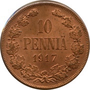 10 Pennia Civil War Coinage, Finland, 1917 reverse image