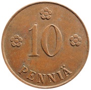 10 Pennia, Finland, 1919-1940 reverse image