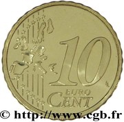 10 Euro Cents 1st type, 1st map reverse image