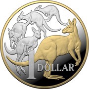 1 Dollar - Elizabeth II 6th Portrait - Mob of Roos - Gilded Proof, Australia, 2020 reverse image