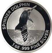 1 Dollar - Elizabeth II 6th Portrait - Spinner Dolphin - Silver Bullion Coin, Australia, 2020 reverse image