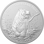 1 Dollar - Elizabeth II 6th Portrait - Sumatran Tiger Silver Bullion Coin reverse image