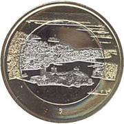 5 Euros Olavinlinna Castle and Lake Pihlajavesi, Finland, 2018 reverse image