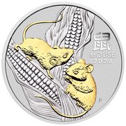 1 Dollar - Elizabeth II 6th Portrait - Year of the Mouse - Silver Proof Gilded, Australia, 2020 reverse image