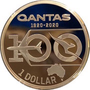 1 Dollar - Elizabeth II 6th Portrait - QANTAS Centenary - Silver Proof, Australia, 2020 reverse image