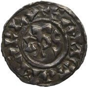 Denier - Robert II Sainte-Marie du Puy mint; monogram XPS reverse image