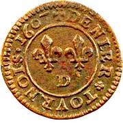 Denier Tournois - Henri IV Lyon; Type A, France, 1606-1611 reverse image