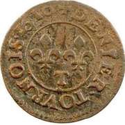 Denier Tournois - Henri IV Nantes, France, 1609-1610 reverse image