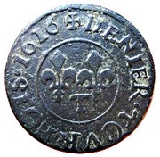 Denier Tournois - Louis XIII Nantes; 2nd type, France, 1614-1616 reverse image