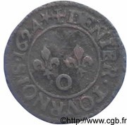 Denier Tournois - Louis XIII Riom; 1st type, France, 1624-1625 reverse image