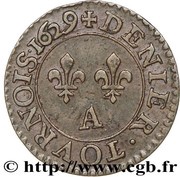 Denier Tournois - Louis XIII Paris mint; 3rd type, France, 1625-1631 reverse image