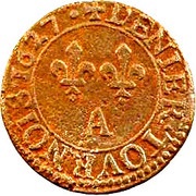 Denier Tournois - Louis XIII Paris mint; 4th type, France, 1627 reverse image