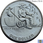 1 Dollar - Elizabeth II 6th Portrait - The Great Aussie Coin Hunt 2 - Letter J, Australia, 2021 reverse image