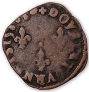 Double Tournois - Henri III Bayonne mint; left portrait, France, 1580-1588 reverse image