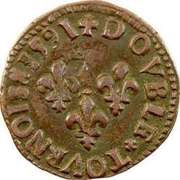 Double Tournois - Henri IV Bordeaux mint, France, 1591 reverse image