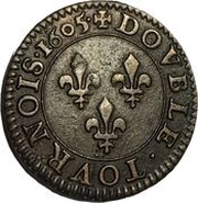 Double Tournois - Henri IV Paris mint; 2nd type; French text, France, 1598-1610 reverse image