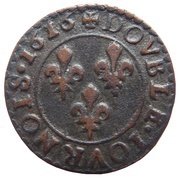Double Tournois - Louis XIII Nantes mint; 2nd type, France, 1611-1616 reverse image