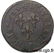 Double Tournois - Louis XIII Riom mint; 1st type, France, 1624-1625 reverse image