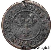 Double Tournois - Louis XIII Lyon mint; 7th type, France, 1629-1631 reverse image