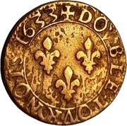 Double Tournois - Louis XIII Tours mint; 2nd type, France, 1633 reverse image