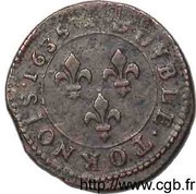 Double Tournois - Louis XIII Stenay mint; 2nd type, France, 1635 reverse image