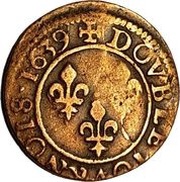 Double Tournois - Louis XIII Rouen mint; 2nd type, France, 1637-1640 reverse image