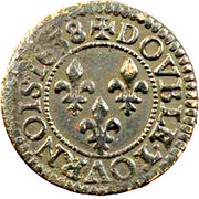 Double Tournois - Louis XIII Tours mint; 14th type, France, 1638 reverse image