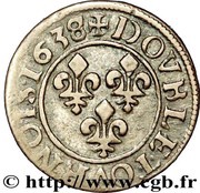Double Tournois - Louis XIII Tours mint; 15th type, France, 1638 reverse image