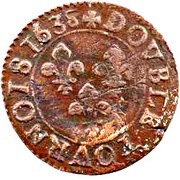 Double Tournois - Louis XIII La Rochelle mint; 13th type, France, 1638-1639 reverse image