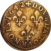 Double Tournois - Louis XIII French text, France, 1642-1643 reverse image