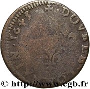 Double Tournois - Louis XIII Stenay mint; 14th type, France, 1642-1643 reverse image