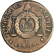 1 Sol Date version, France, 1793 reverse image