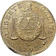 2 Sols Dated version, France, 1793 reverse image