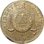 2 Sols dated version, edge BON. POUR. BORD. MARSEILLE. LYON. ROUEN. NANT.ET STRB reverse image