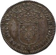 1⁄24 Ecu with short wick - Louis XIV, France, 1643-1644 reverse image