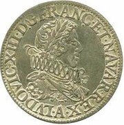 ¼ Franc, buste lauré avec fraise - Louis XIII obverse image