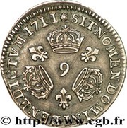 1⁄20 Ecu with three crowns - Louis XIV, France, 1710-1715 reverse image