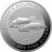 1 Dollar - Elizabeth II 6th Portrait - Fraser’s Dolphin - Silver Bullion Coin, Australia, 2021 reverse image