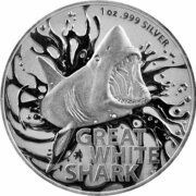 1 Dollar - Elizabeth II 6th Portrait - Great White Shark; Silver Bullion Coin, Australia, 2021 reverse image