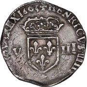 ⅛ Ecu - Henry IV 2nd type; king's title around shield obverse image