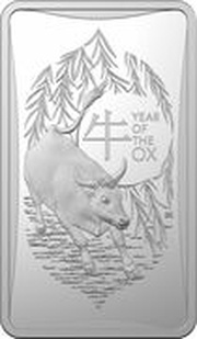 1 Dollar - Elizabeth II 6th Portrait - Year of the Ox; Silver Bullion Bar, Australia, 2021 reverse image