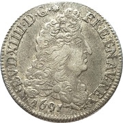 ¼ Ecu with 8 Ls - Louis XIV 1st type obverse image